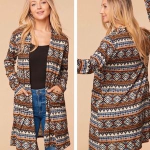 NWT! Clearance!Aztec Tribal Hacci Super Soft Duster Cardigan with Front Pockets